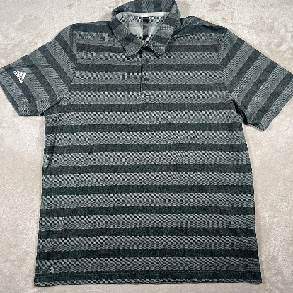 Adidas Golf Aeroready Polo Shirt Men's XL Black Striped Performance Athletic Fit